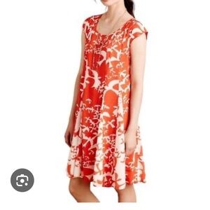 Anthropologie Maeve swing dress.  Bright red/orange print.  Cute & comfy.
